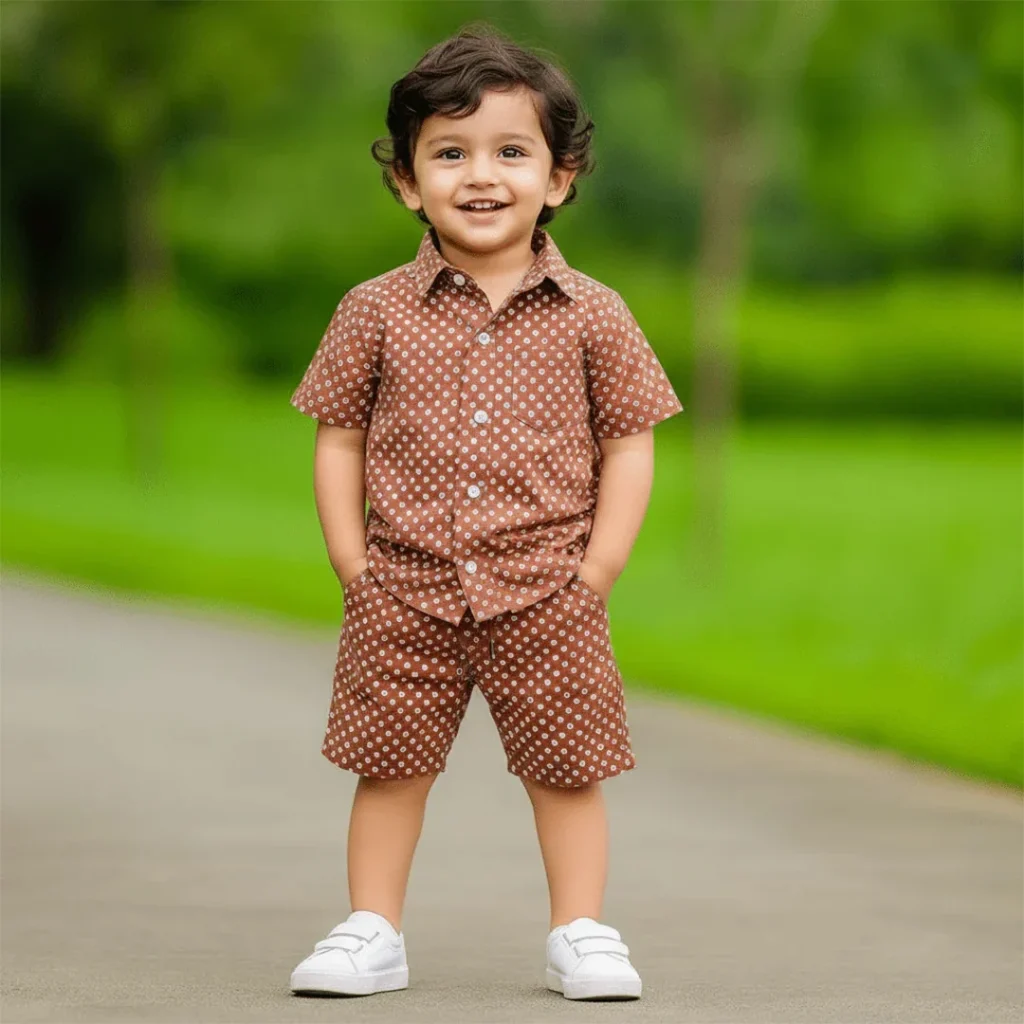 Boys All Over Print Shirt & Pant Set Brown - Dress Valley