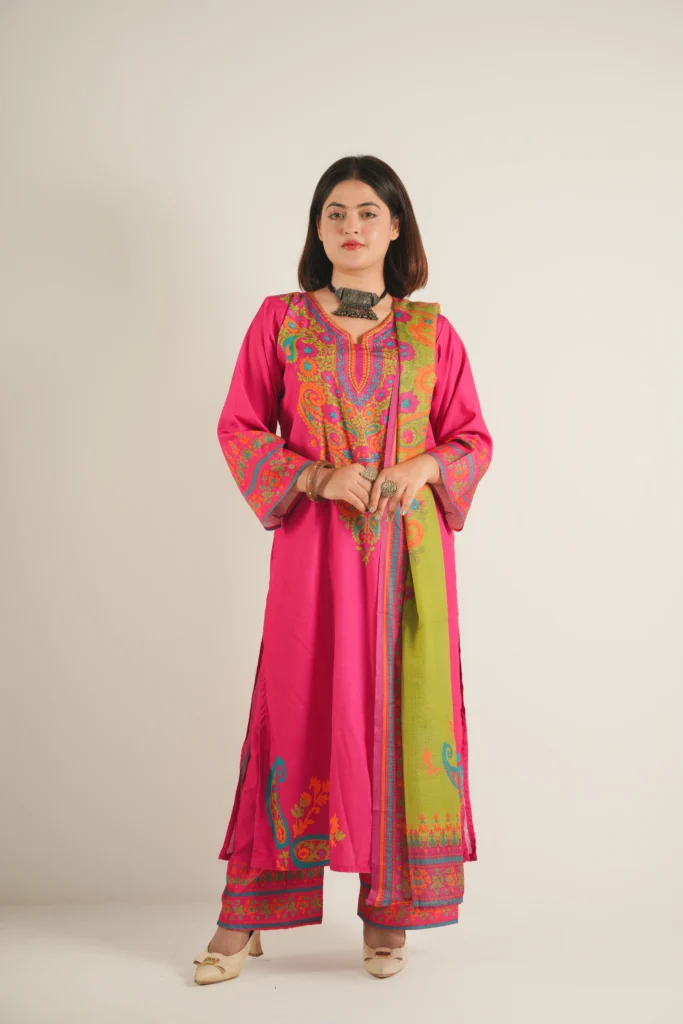 China Microstitch Soft Silk with Digital Print magenta - Dress Valley